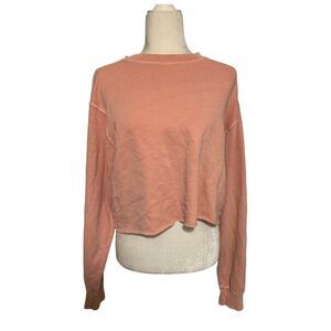 john galt womens solid pink peach long sleeve Crop sweater sweatshirt one size